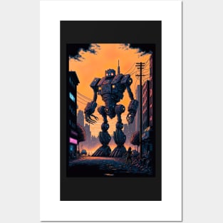 Giant futuristic robot attacking the city Posters and Art